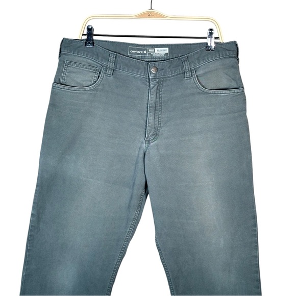 CARHARTT Rugged Flex Relaxed Fit Canvas 5-Pocket Work Pant 36x32 in Elm - Picture 4 of 13